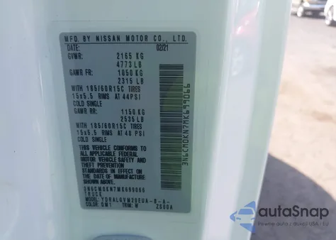 2021 Nissan Nv200 Cargo Sv Xtronic Cvt z USA, uszkodzony, nr VIN 3N6CM0KN7MK699066